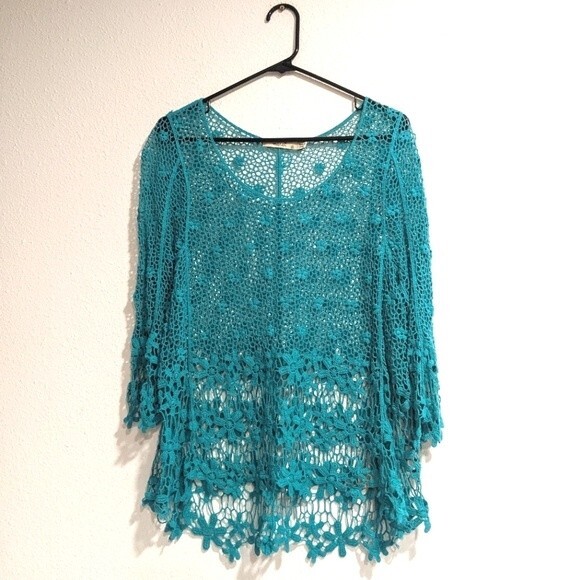 Marci Teal Light Knit Hi Low Long Sleeve Sweater, Women's Xtra Large - Picture 1 of 8